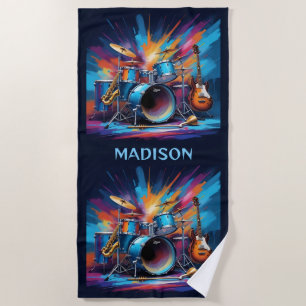 Custom Name Musical Instruments Beach Towel