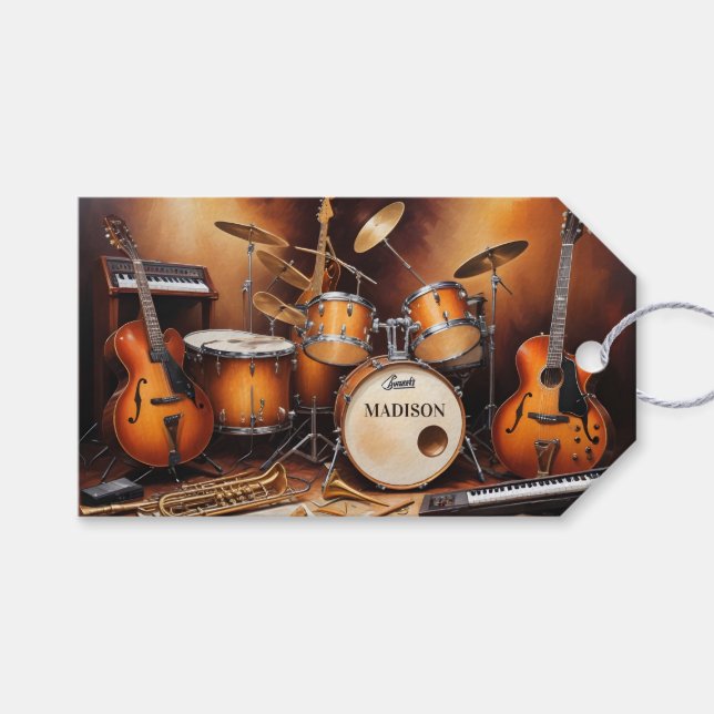 Custom Name Musical Instruments Gift Tags (Front (Horizontal))