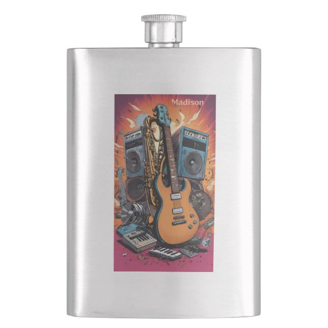 Custom Name Musical Instruments Hip Flask (Front)