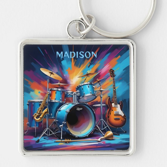 Custom Name Musical Instruments Keychain (Front)