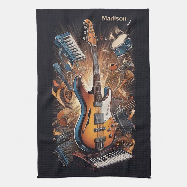 Custom Name Musical Instruments Kitchen Towel (Vertical)