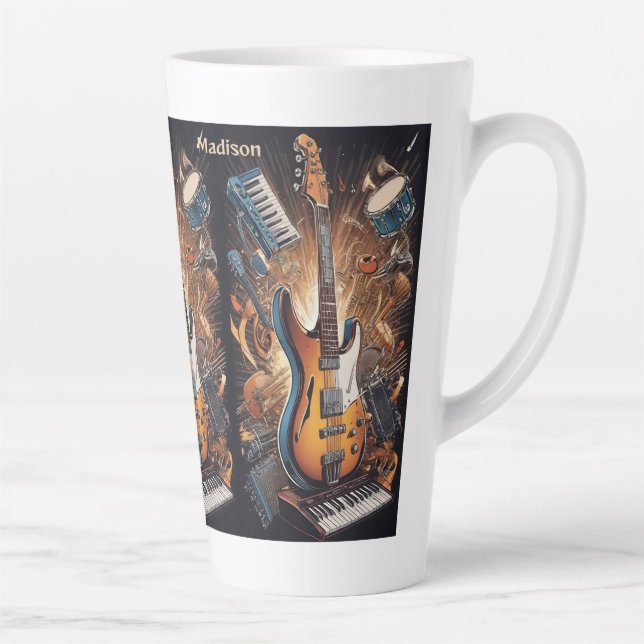 Custom Name Musical Instruments Latte Mug (Right)