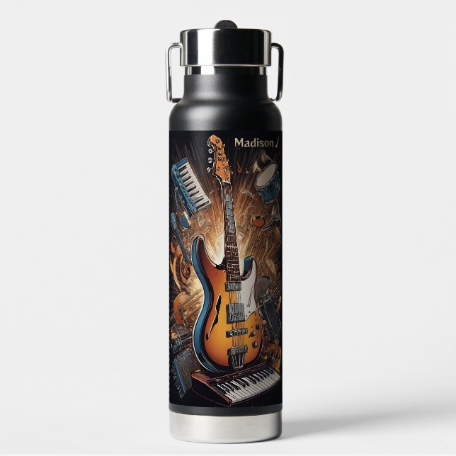 Custom Name Musical Instruments Water Bottle (Front)