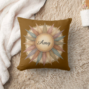 Custom Name Muted Sun Rays Throw Pillow