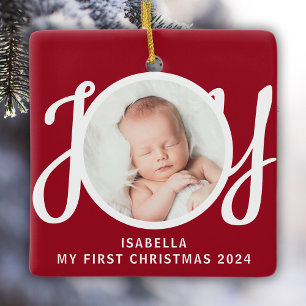 Custom Name My First Christmas Photo Red Keepsake Ceramic Ornament