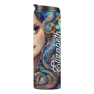 Custom Name Mystic Blue Octopus   Fantasy Goddess Thermal Tumbler