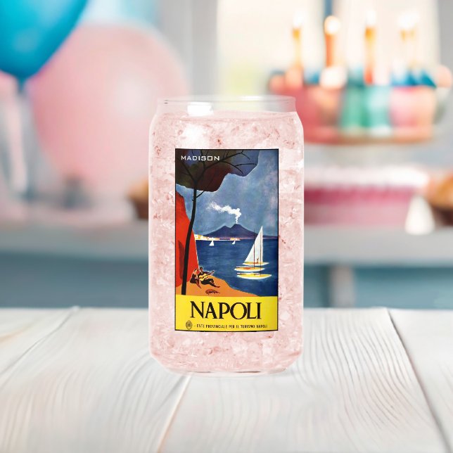 Custom name Napoli (Naples) Vintage Travel Can Glass (Insitu (Baby Shower))