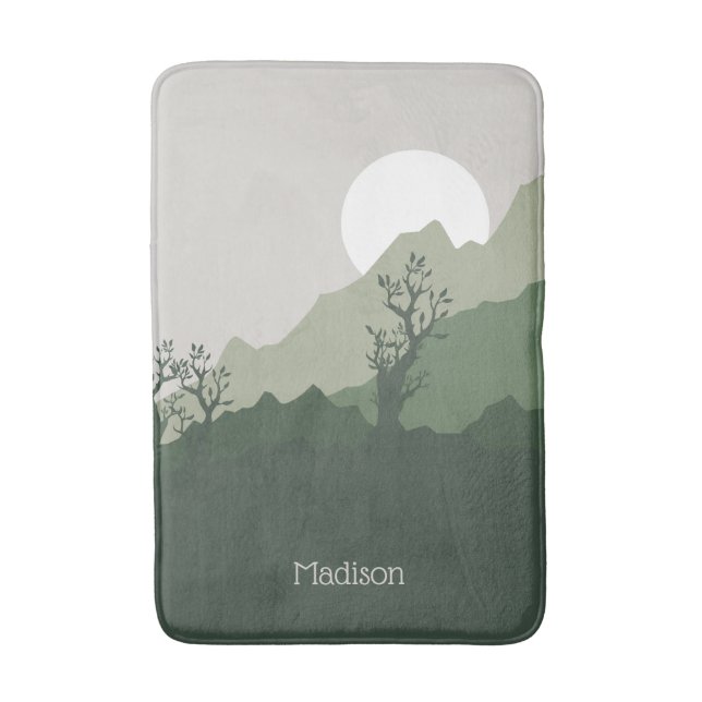 Custom Name Nature Illustration Bath Mat (Front Vertical)