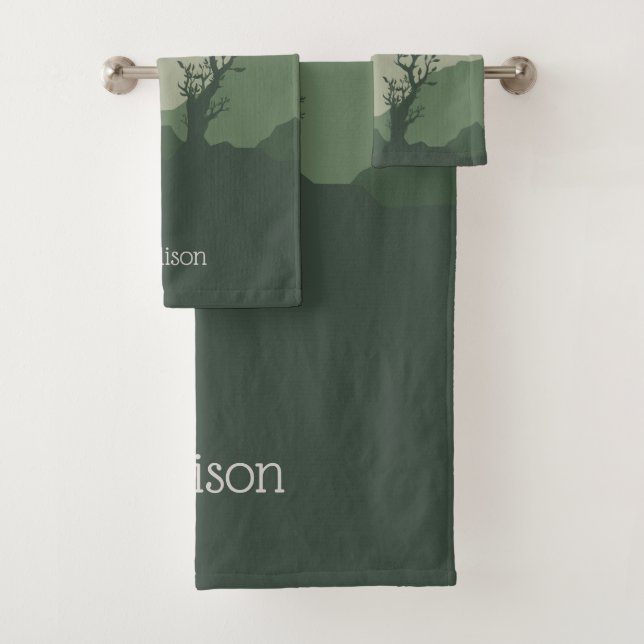 Custom Name Nature Illustration Bath Towel Set (Insitu)