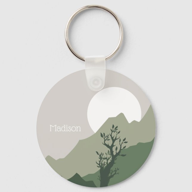 Custom Name Nature Illustration Keychain (Front)
