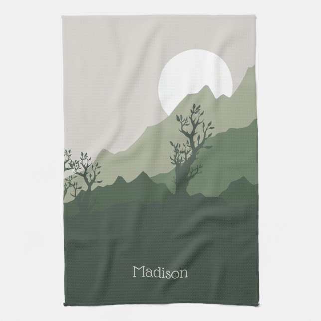 Custom Name Nature Illustration Kitchen Towel (Vertical)