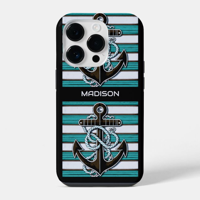 Custom Name Nautical Anchor Pattern iPhone Case (Back)