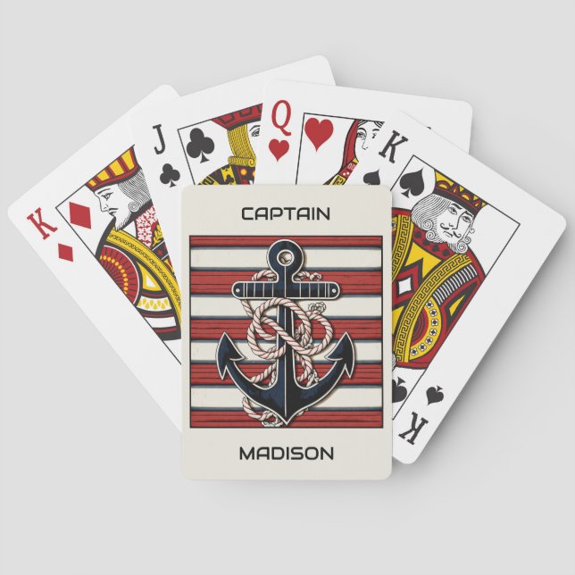 Custom Name Nautical Anchor Playing Cards (Back)