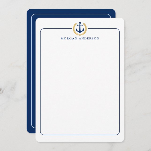 Custom Name Nautical Boat Anchor Gold Laurel Star Card (Front/Back)