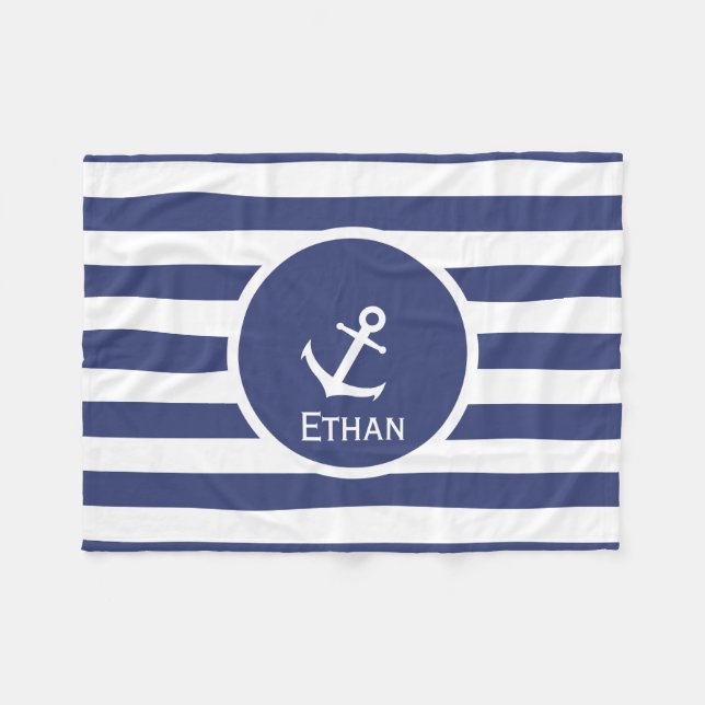 Custom Name Nautical Fleece Blanket (Front (Horizontal))