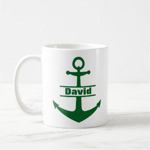 Custom Name Nautical Green Anchor Mug