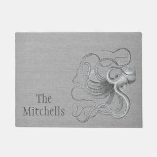 Custom name nautical octopus kraken vintage beach doormat