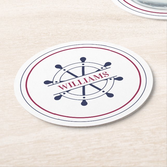 Custom Name Nautical Round Paper Coaster (Angled)