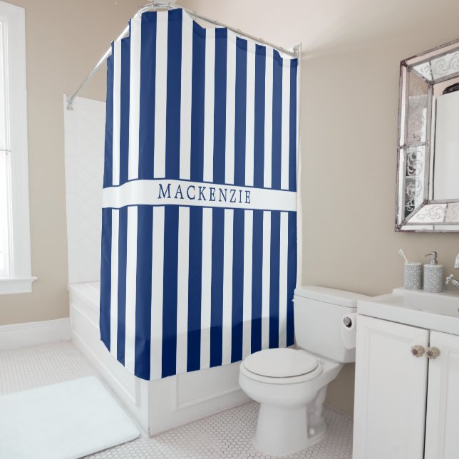 Custom Name Navy and White Vertical Striped (In Situ)