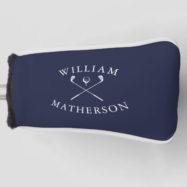 Custom Name Navy Blue And White Golf Clubs  Golf Head Cover (Front)