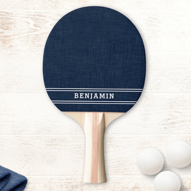 Custom Name Navy Blue and White Stripes Modern Ping Pong Paddle (Creator Uploaded)