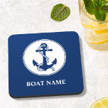 Custom Name Navy Blue Coaster Cork Back<br><div class="desc">Rope & Anchor Custom Name Navy Blue Coaster Cork Back</div>