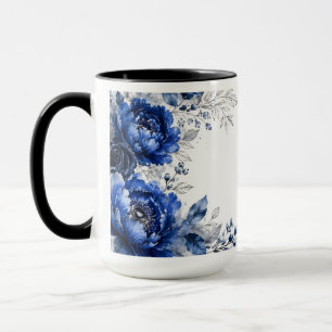 Custom Name Navy Blue Floral Monogram Initial Mug