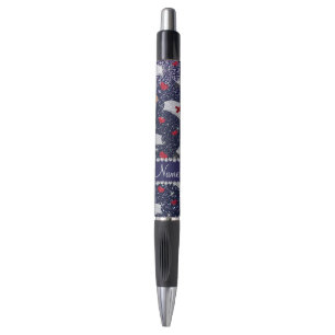 Custom name navy blue glitter nurse hats heart pen