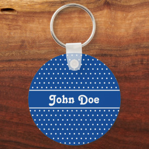 Custom Name Navy Blue Polka Dot Keychain