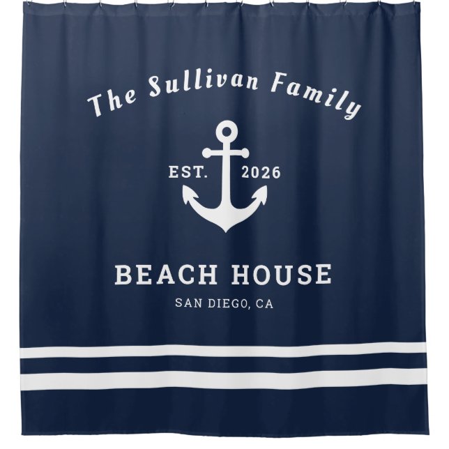 Custom Name Navy Nautical Anchor Beach House (Front)