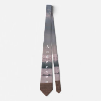 Custom Name Neck Tie with seashore beach backdrop