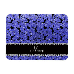 Custom name neon blue glitter cheerleading magnet