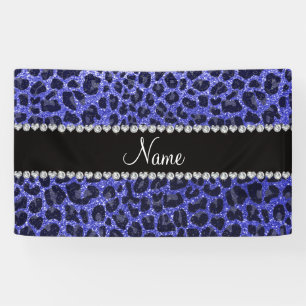 Custom name neon blue glitter leopard print banner