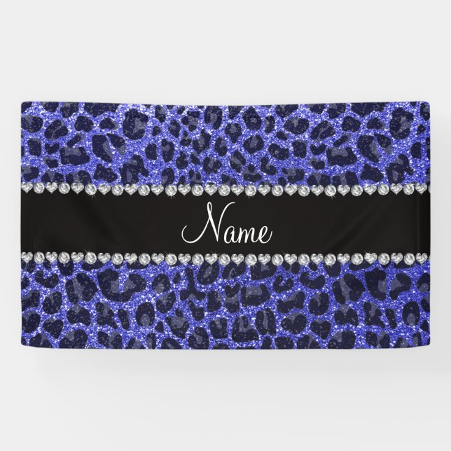 Custom name neon blue glitter leopard print banner (Horizontal)