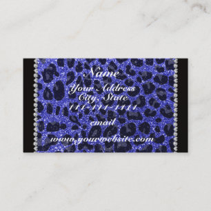 Custom name neon blue glitter leopard print business card