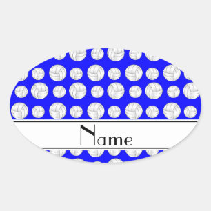 Custom name neon blue volleyballs oval sticker