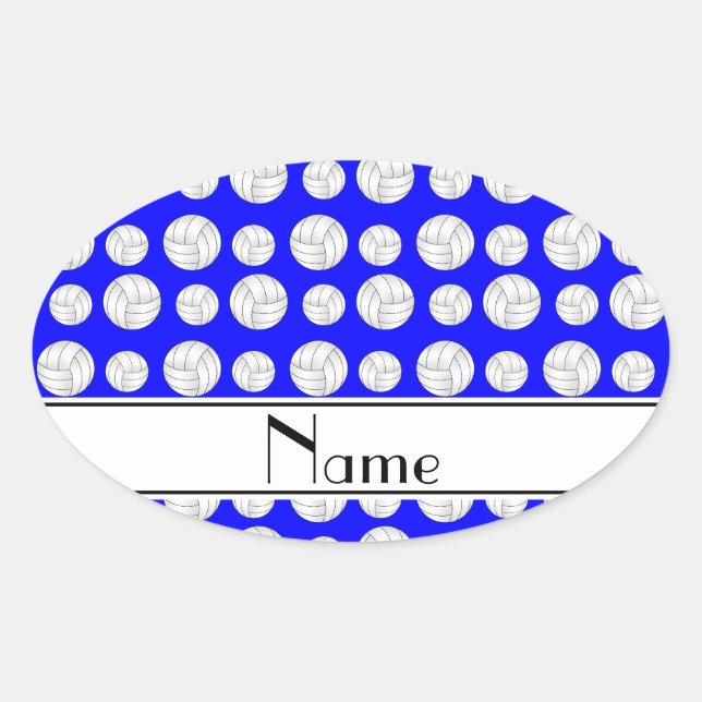Custom name neon blue volleyballs oval sticker (Front)