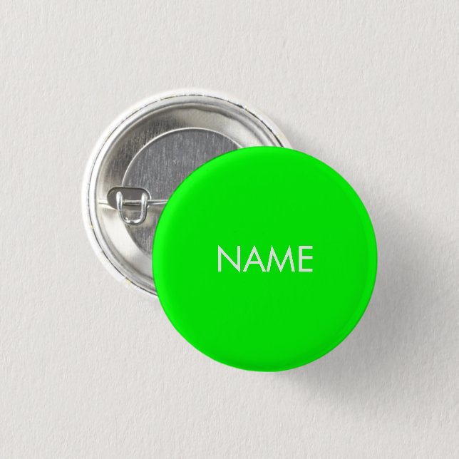 Custom name neon green white text minimalist 1 inch round button (Front & Back)