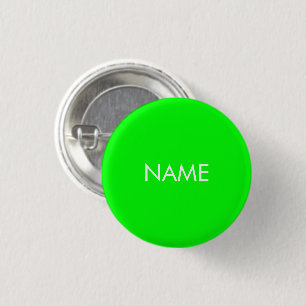 Custom name neon green white text minimalist 1 inch round button