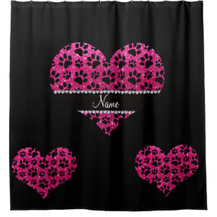 Custom name neon hot pink glitter black dog paws