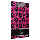 Custom name neon hot pink glitter black dog paws clipboard (Right)