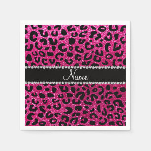 Custom name neon hot pink glitter cheetah print napkin