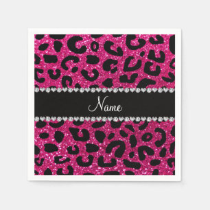 Custom name neon hot pink glitter cheetah print napkin