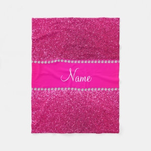 Custom name neon hot pink glitter hot pink stripe fleece blanket