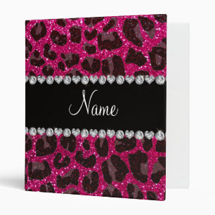 Custom name neon hot pink glitter leopard print binder