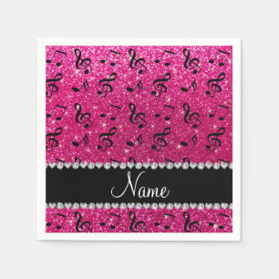 Custom name neon hot pink glitter music notes napkin