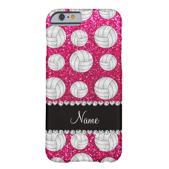 Custom name neon hot pink glitter volleyballs Case-Mate iPhone case (Back)