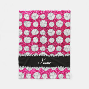 Custom name neon hot pink glitter volleyballs fleece blanket