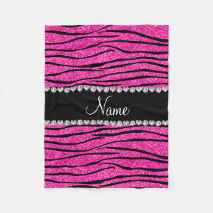 Custom name neon hot pink glitter zebra diamonds fleece blanket