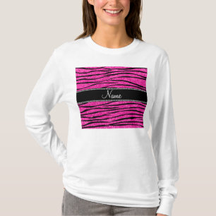 Custom name neon hot pink glitter zebra stripes T-Shirt